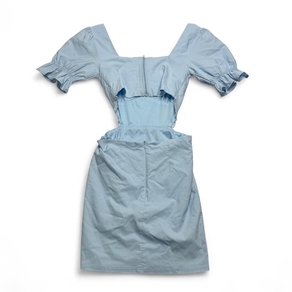 light blue mini dress cinched corset like waist open back new with tag Size M - Picture 2 of 6